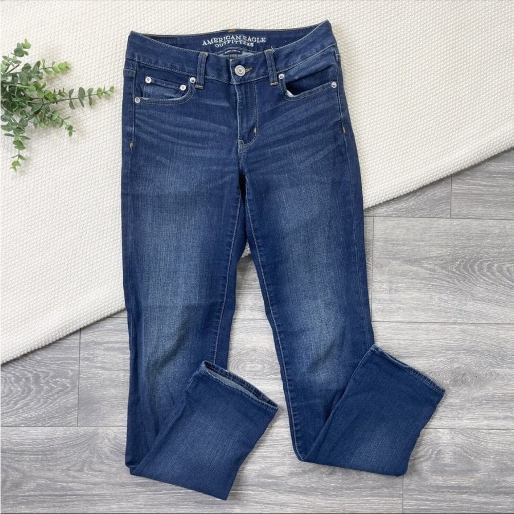 American eagle superstretch straight cut dark wash jeans long